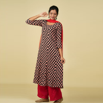 Cathie | Viscose Satin Panel Kurta with Mirror Work on sleeves