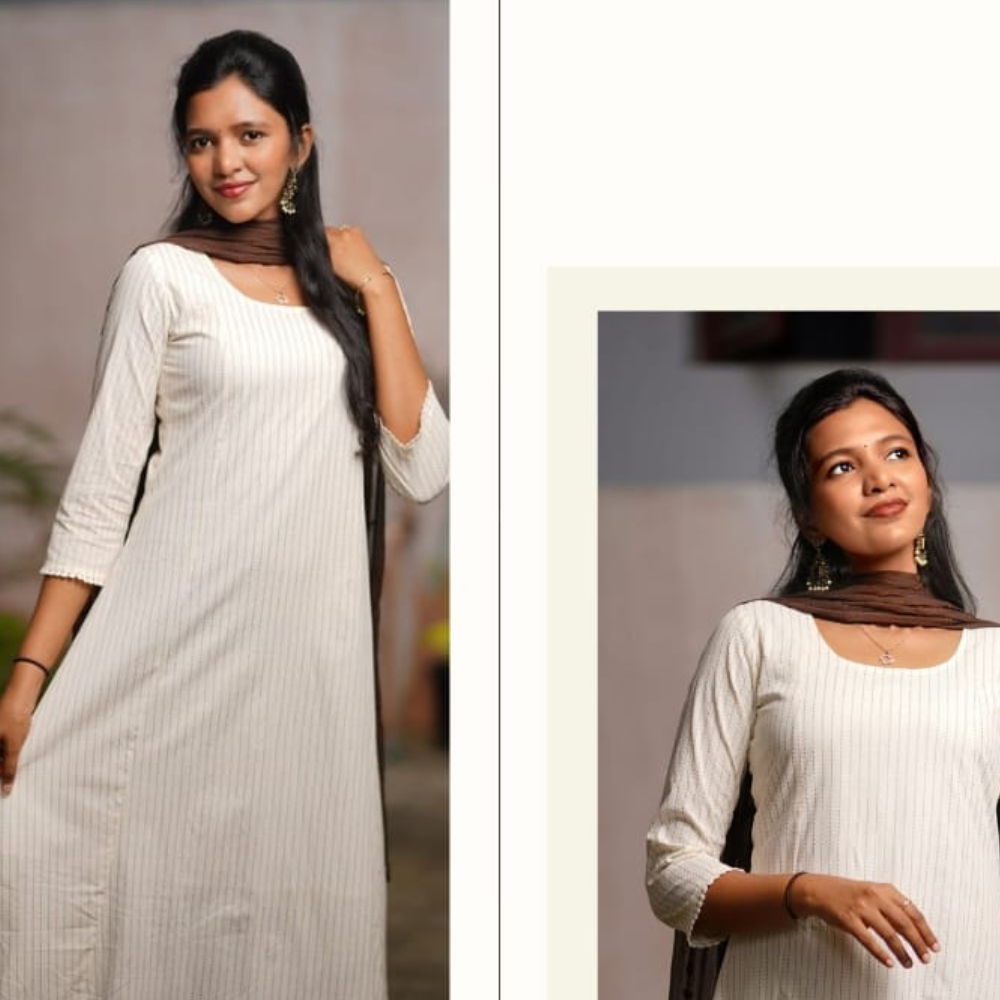 Cathie | Meher white gold | cotton viscose kurta with printed foil stripes