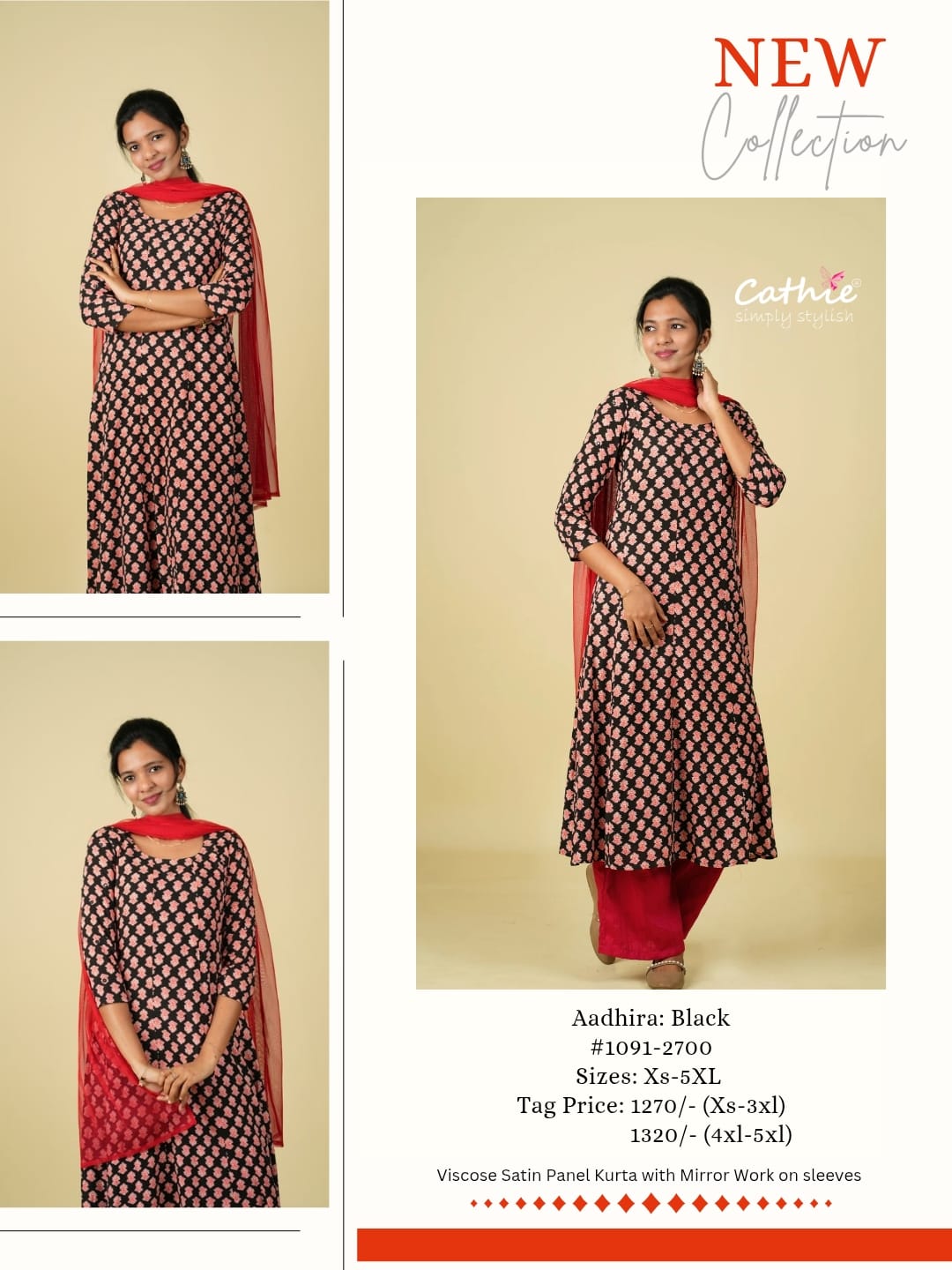 cathie viscose satin panel kurta with mirror work on sleeves