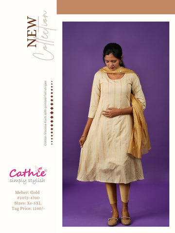 cathie cotton viscose kurti with printed foil stvipes
