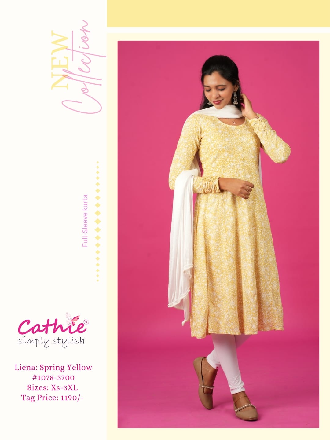 cathie spring yellow full-sleeve kurta