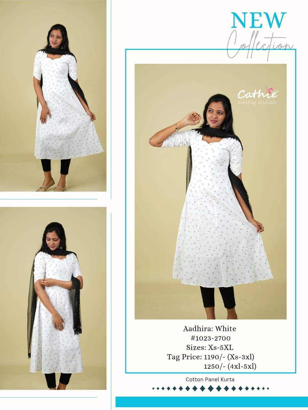 cathie white cotton panel kurta