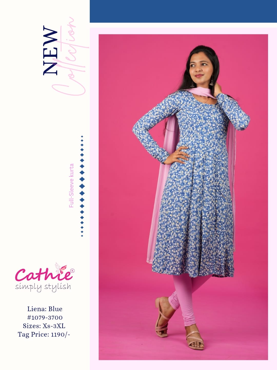 cathie blue sleeve kurta