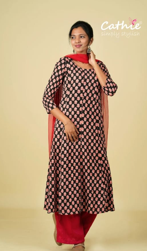 Cathie | Viscose Satin Panel Kurta with Mirror Work on sleeves