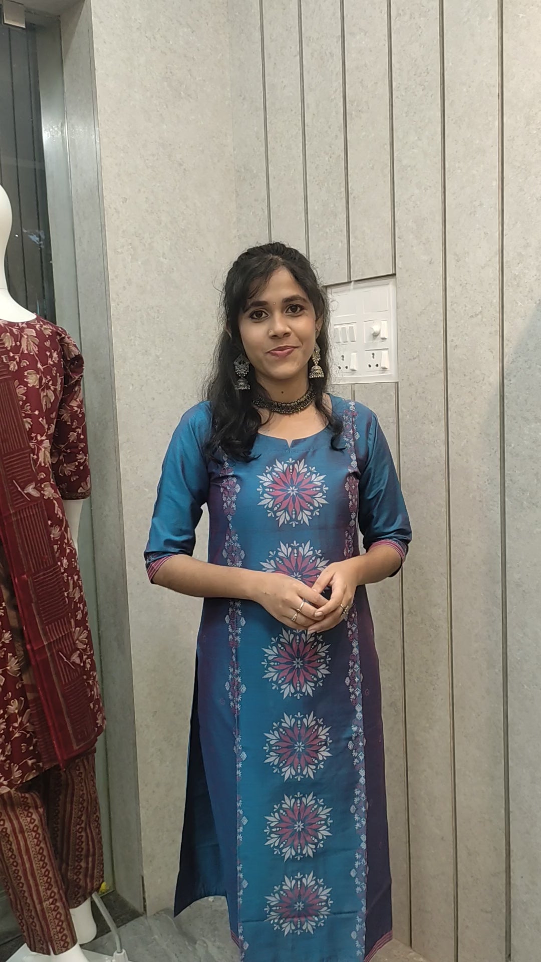 Dobby blue colour Kurtis