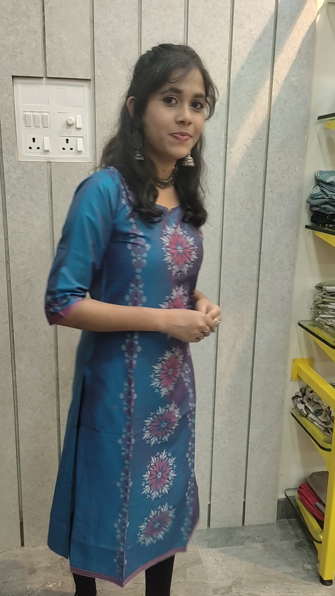 Dobby blue colour Kurtis