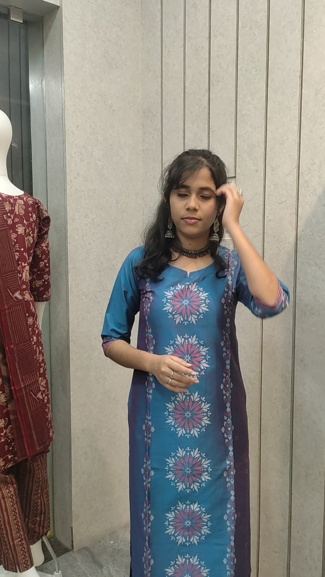 Dobby blue colour Kurtis