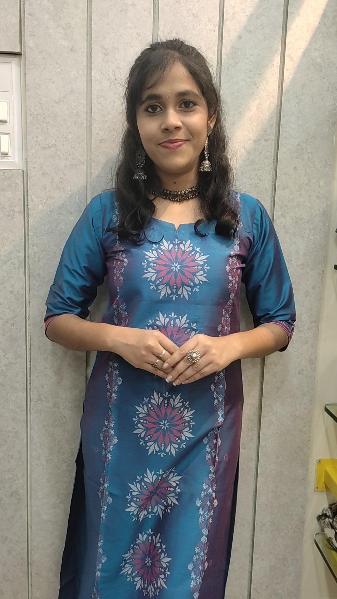 Dobby blue colour Kurtis